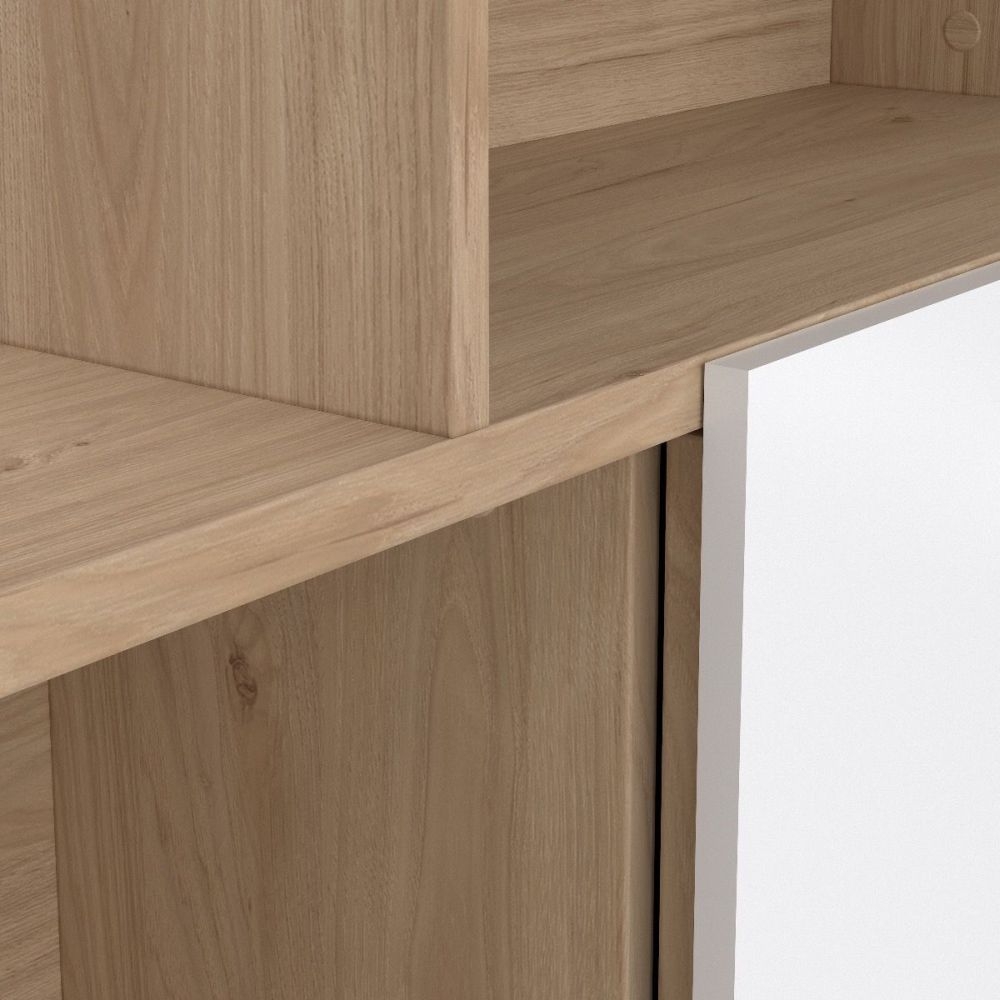 Product photograph of Maze Oak And White High Gloss Asymmetrical Design Bookcase from Choice Furniture Superstore.