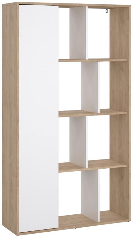 Product photograph of Furniture To Go Maze 1 Door Bookcase In Jackson Hickory And White High Gloss from Choice Furniture Superstore.