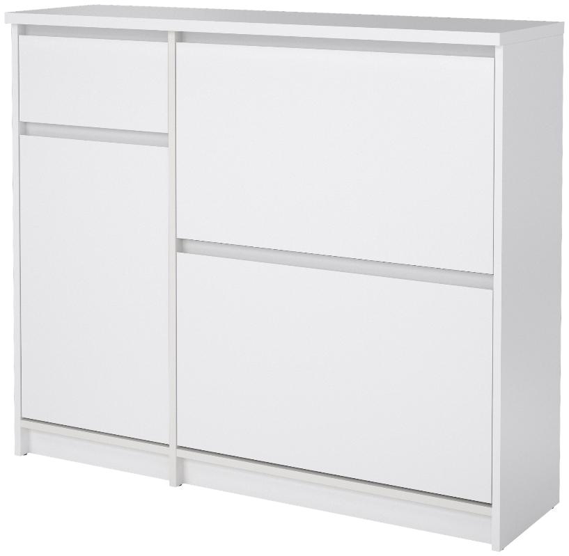 Product photograph of Naia White Gloss 2 Door 2 Drawer Shoe Cabinet from Choice Furniture Superstore.