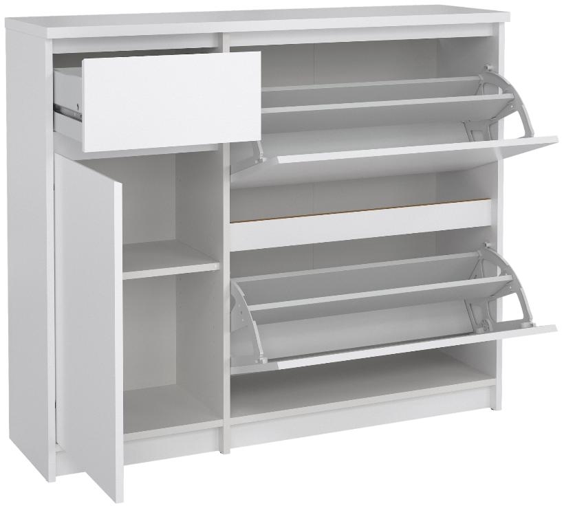 Product photograph of Naia White Gloss 2 Door 2 Drawer Shoe Cabinet from Choice Furniture Superstore.