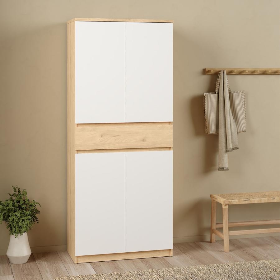 Product photograph of Naia Oak And White Large Shoe Cupboard from Choice Furniture Superstore.