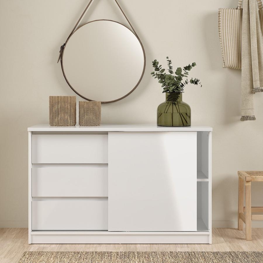 Product photograph of Naia White Gloss 1 Sliding Door Storage Unit from Choice Furniture Superstore.
