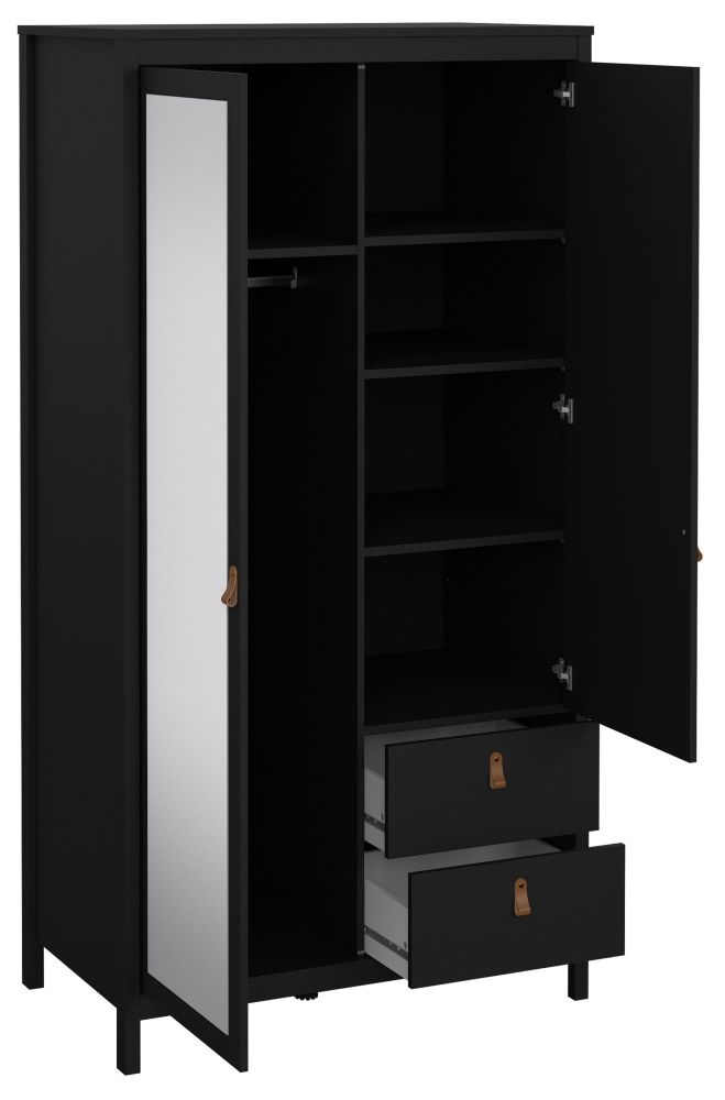 Product photograph of Barcelona Black 1 Mirror Door 2 Door Wardrobe from Choice Furniture Superstore.