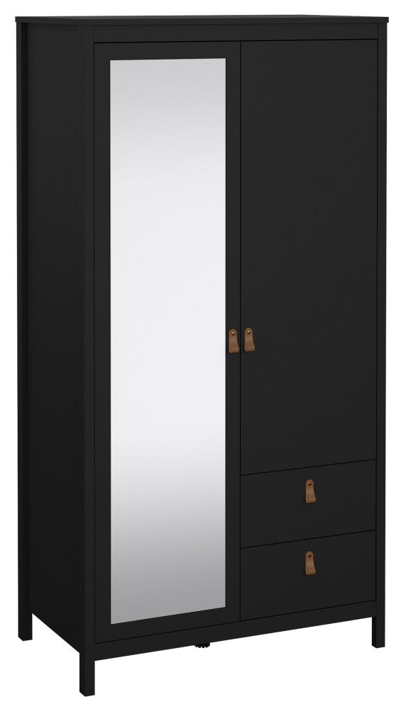 Product photograph of Barcelona Black 1 Mirror Door 2 Door Wardrobe from Choice Furniture Superstore.