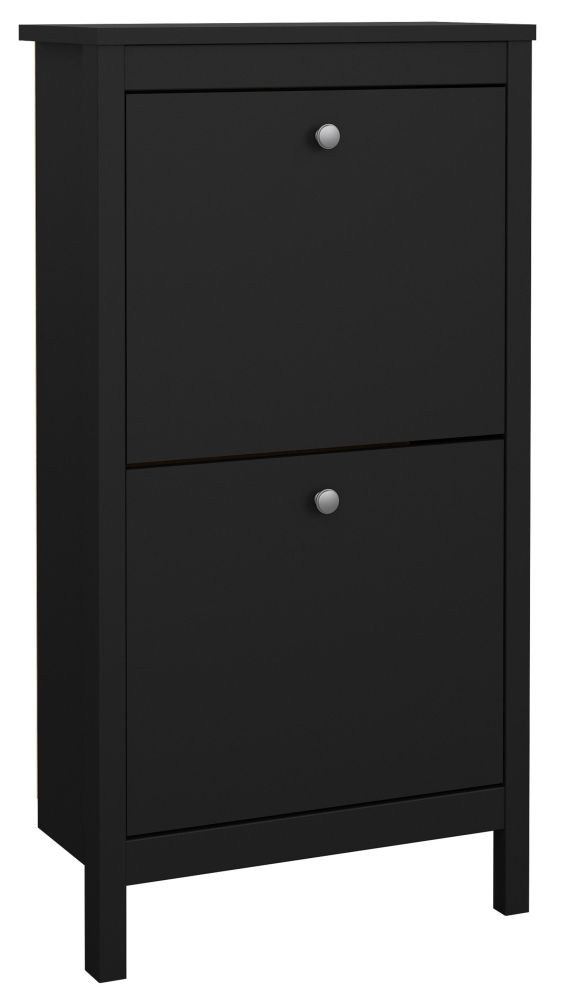 Product photograph of Madrid Black 2 Drawer Door Shoe Cabinet from Choice Furniture Superstore.