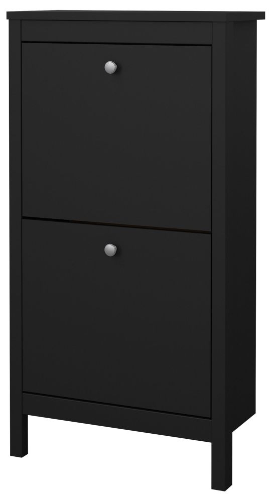Product photograph of Madrid Black 2 Drawer Door Shoe Cabinet from Choice Furniture Superstore.