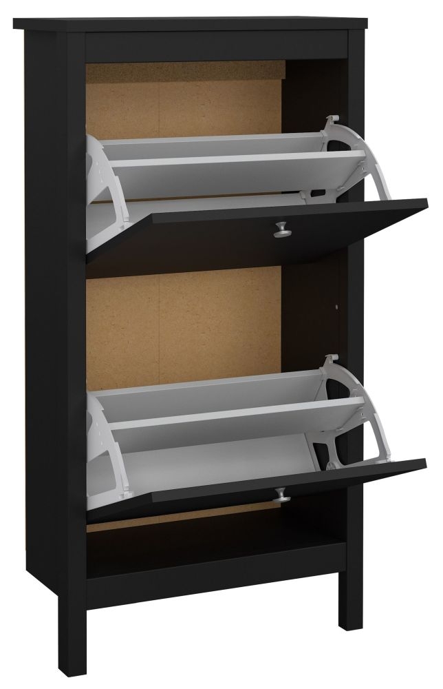 Product photograph of Madrid Black 2 Drawer Door Shoe Cabinet from Choice Furniture Superstore.