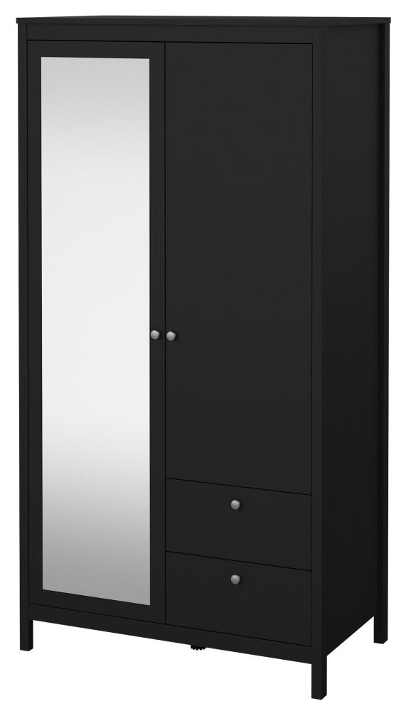 Product photograph of Madrid Matt Black 1 Door 1 Mirror Door 2 Drawer Wardrobe from Choice Furniture Superstore.