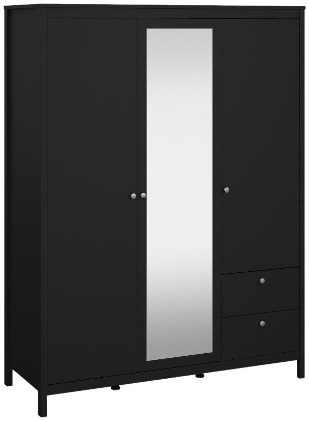 Product photograph of Madrid Matt Black 2 Door 1 Mirror Door 2 Drawer Wardrobe from Choice Furniture Superstore.