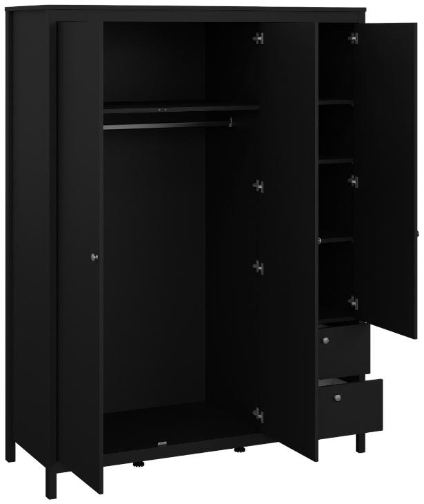 Product photograph of Madrid Matt Black 2 Door 1 Mirror Door 2 Drawer Wardrobe from Choice Furniture Superstore.