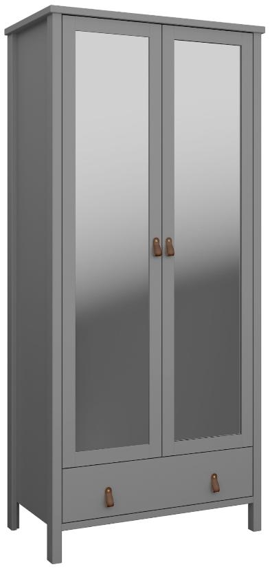 Product photograph of Tromso Folkestone Grey Leather Handle 2 Mirror Door 1 Drawer Wardrobe from Choice Furniture Superstore.