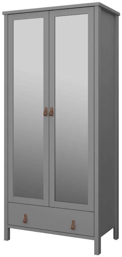 Product photograph of Tromso Folkestone Grey Leather Handle 2 Mirror Door 1 Drawer Wardrobe from Choice Furniture Superstore.