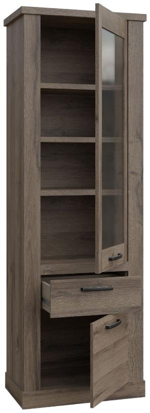 Product photograph of Corona Tabak Oak 2 Door 1 Drawer Narrow Display Cabinet from Choice Furniture Superstore.