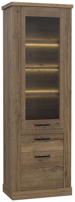 Product photograph of Corona Tabak Oak 2 Door 1 Drawer Narrow Display Cabinet from Choice Furniture Superstore.