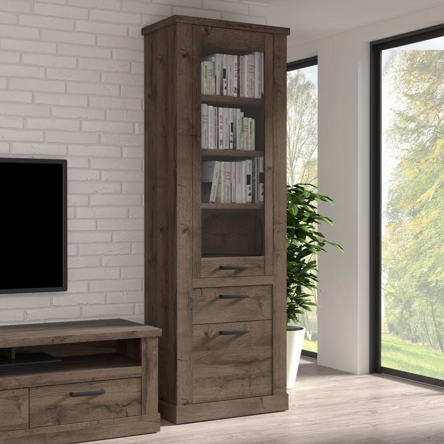 Product photograph of Corona Tabak Oak 2 Door 1 Drawer Narrow Display Cabinet from Choice Furniture Superstore.