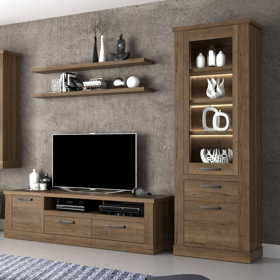 Product photograph of Corona Tabak Oak 2 Door 1 Drawer Narrow Display Cabinet from Choice Furniture Superstore.