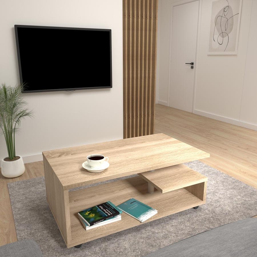 Product photograph of Bailey Sonoma Oak G-shape Coffee Table from Choice Furniture Superstore.