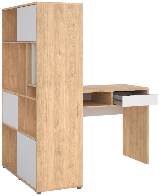 Product photograph of Function Jackson Hickory And White Plus Corner Desk With Bookcase from Choice Furniture Superstore.