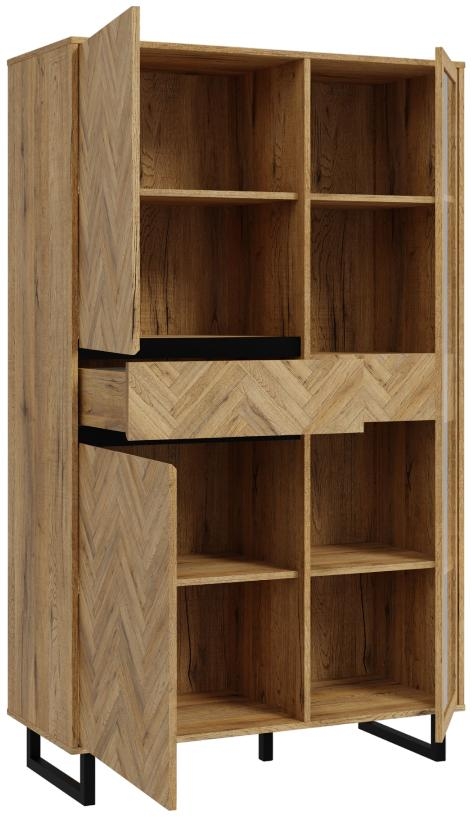 Product photograph of Chevron Oak Effect Display Cabinet from Choice Furniture Superstore.