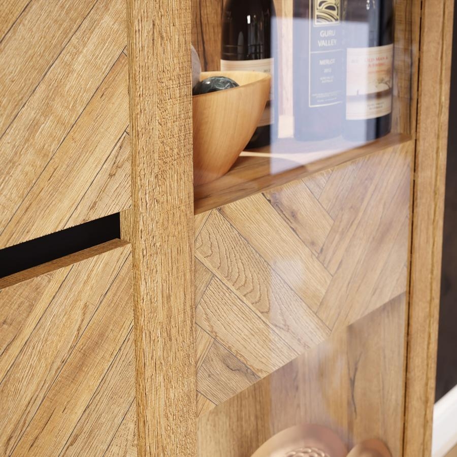 Product photograph of Chevron Oak Effect Display Cabinet from Choice Furniture Superstore.