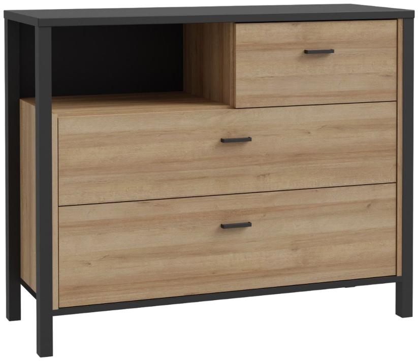 Product photograph of High Rock Matt Black And Riviera Oak 3 Drawer Chest from Choice Furniture Superstore.