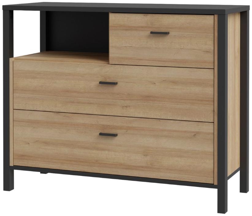 Product photograph of High Rock Matt Black And Riviera Oak 3 Drawer Chest from Choice Furniture Superstore.