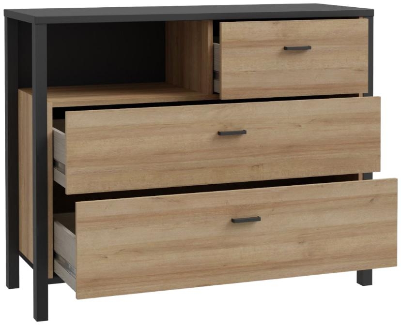 Product photograph of High Rock Matt Black And Riviera Oak 3 Drawer Chest from Choice Furniture Superstore.