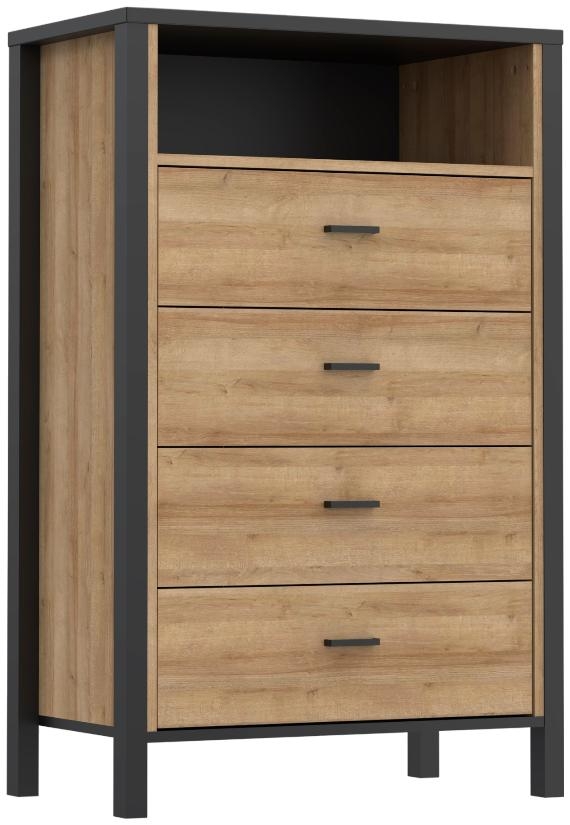 Product photograph of High Rock Matt Black And Riviera Oak 4 Drawer Chest from Choice Furniture Superstore.