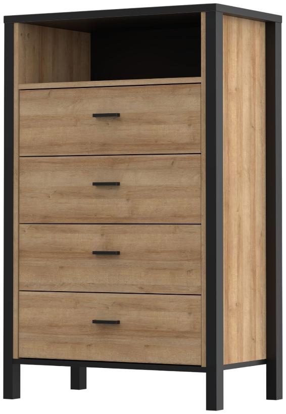 Product photograph of High Rock Matt Black And Riviera Oak 4 Drawer Chest from Choice Furniture Superstore.