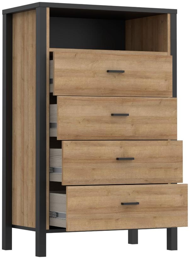 Product photograph of High Rock Matt Black And Riviera Oak 4 Drawer Chest from Choice Furniture Superstore.