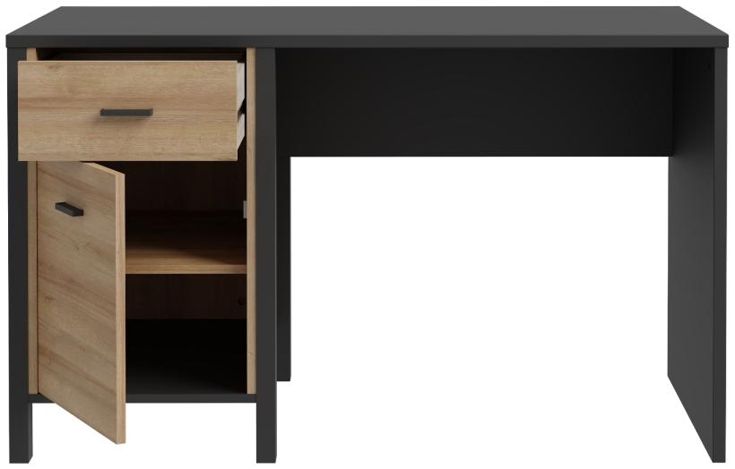 Product photograph of High Rock Matt Black And Riviera Oak 1 Door 1 Drawer Desk from Choice Furniture Superstore.