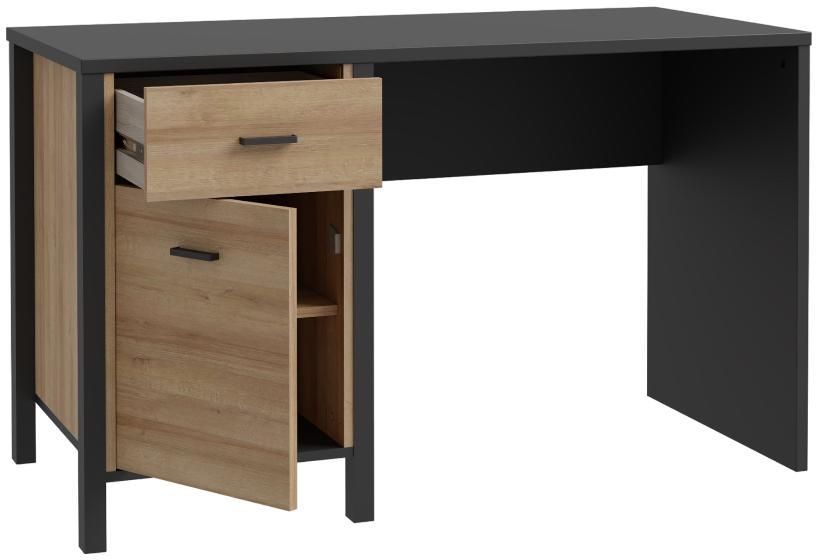 Product photograph of High Rock Matt Black And Riviera Oak 1 Door 1 Drawer Desk from Choice Furniture Superstore.