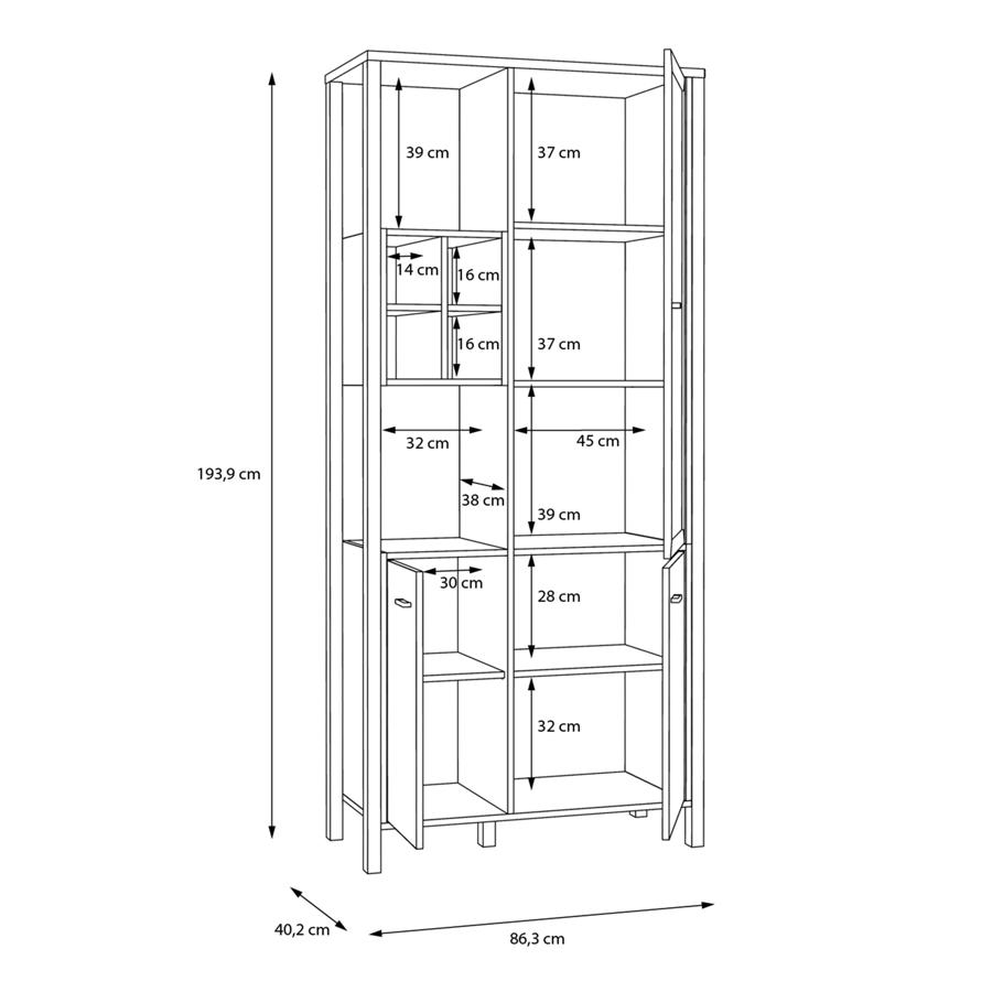 Product photograph of High Rock Oak Effect 4 Door Display Cabinet from Choice Furniture Superstore.