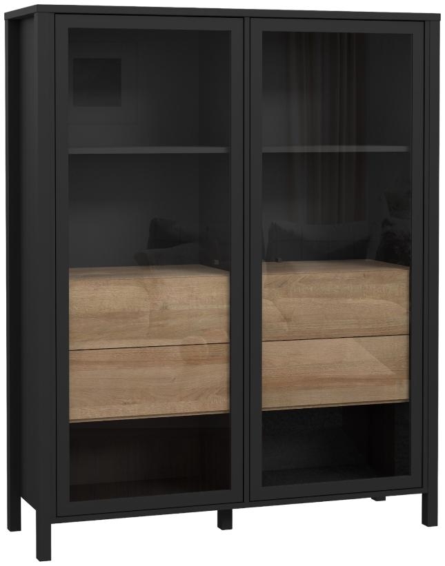 Product photograph of High Rock Matt Black And Riviera Oak Extra Wide Display Cabinet from Choice Furniture Superstore.