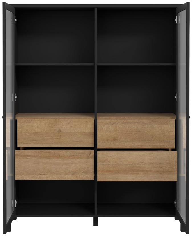 Product photograph of High Rock Matt Black And Riviera Oak Extra Wide Display Cabinet from Choice Furniture Superstore.