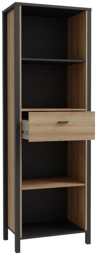 Product photograph of High Rock Matt Black And Riviera Oak 1 Drawer Shelf Unit from Choice Furniture Superstore.
