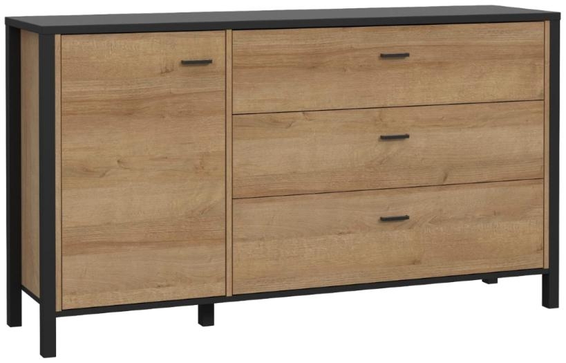 Product photograph of High Rock Matt Black And Riviera Oak 1 Door 3 Drawer Sideboard from Choice Furniture Superstore.