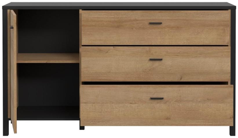 Product photograph of High Rock Matt Black And Riviera Oak 1 Door 3 Drawer Sideboard from Choice Furniture Superstore.