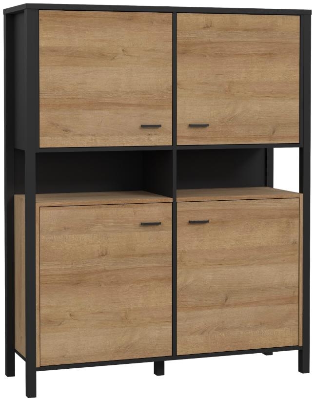 Product photograph of High Rock Matt Black And Riviera Oak 4 Door Storage Cabinet from Choice Furniture Superstore.