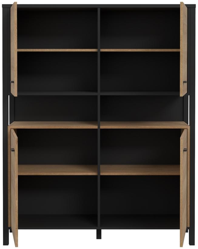 Product photograph of High Rock Matt Black And Riviera Oak 4 Door Storage Cabinet from Choice Furniture Superstore.
