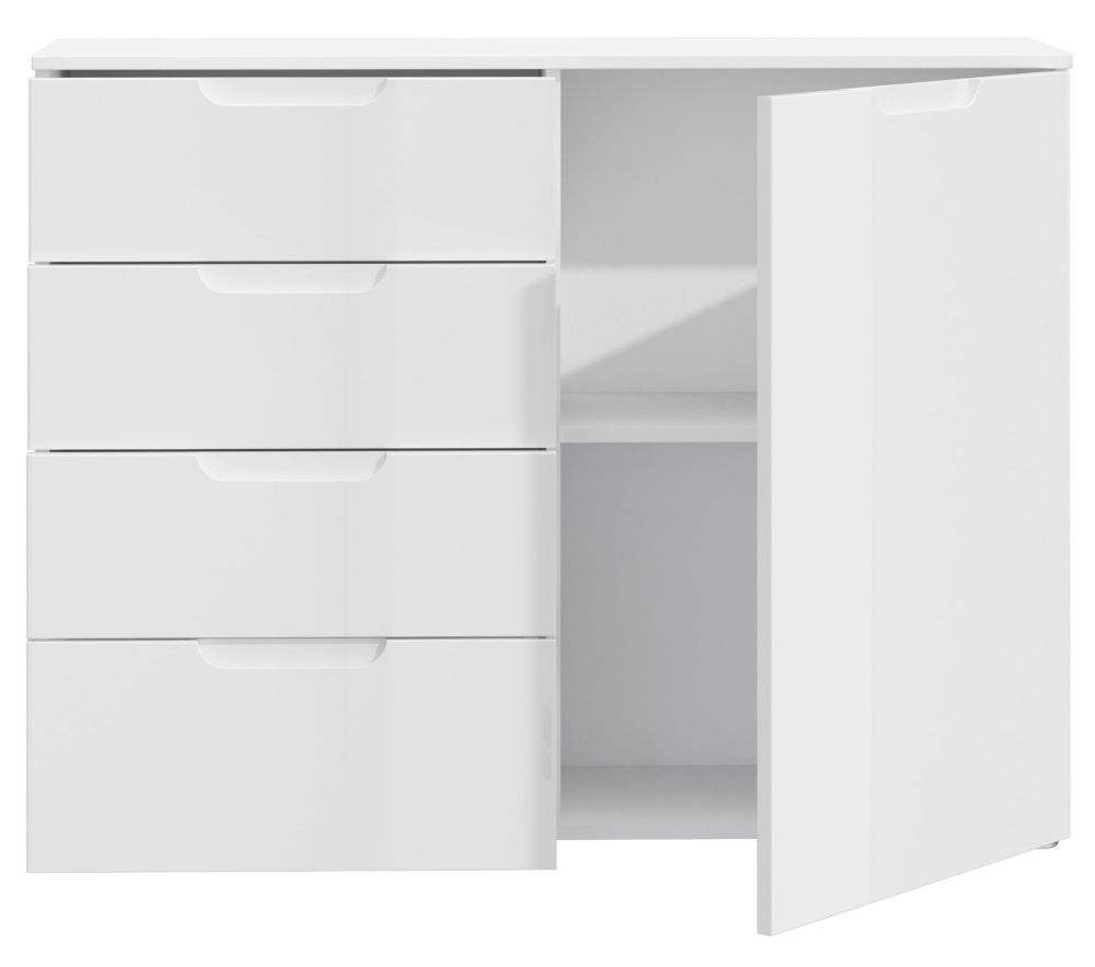 Product photograph of Sienna White Gloss 1 Door 4 Drawer Cabinet from Choice Furniture Superstore.