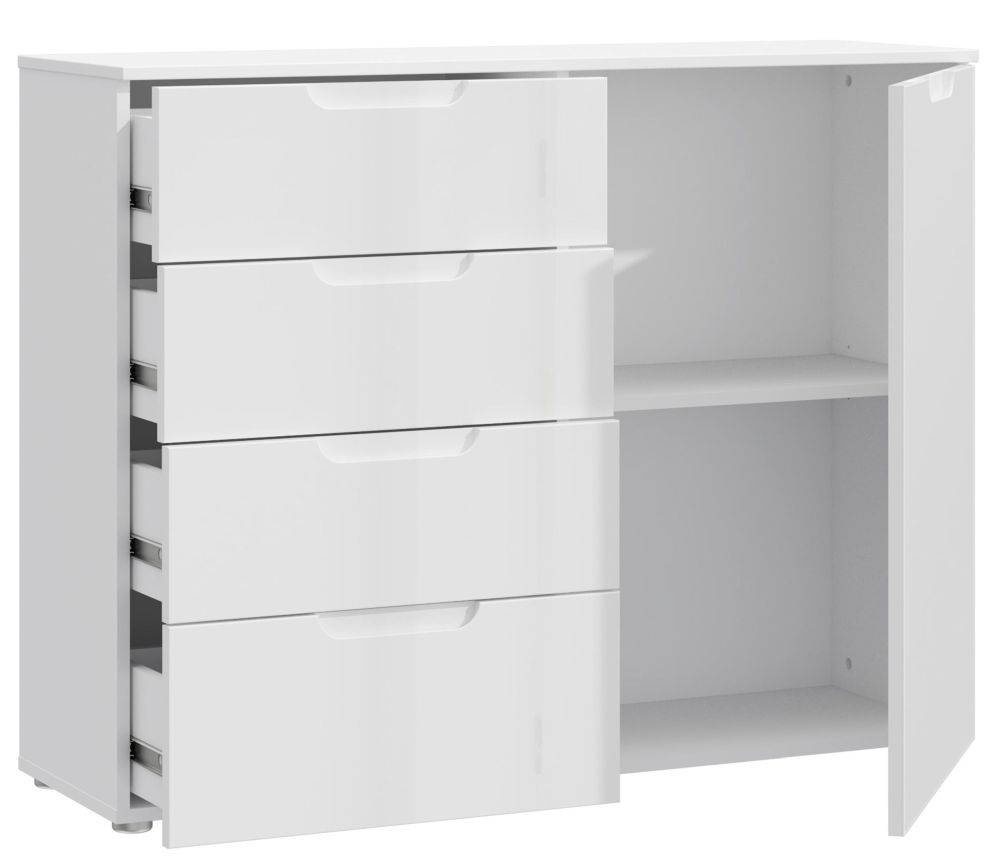 Product photograph of Sienna High Gloss White 1 Door 4 Drawer Chest from Choice Furniture Superstore.