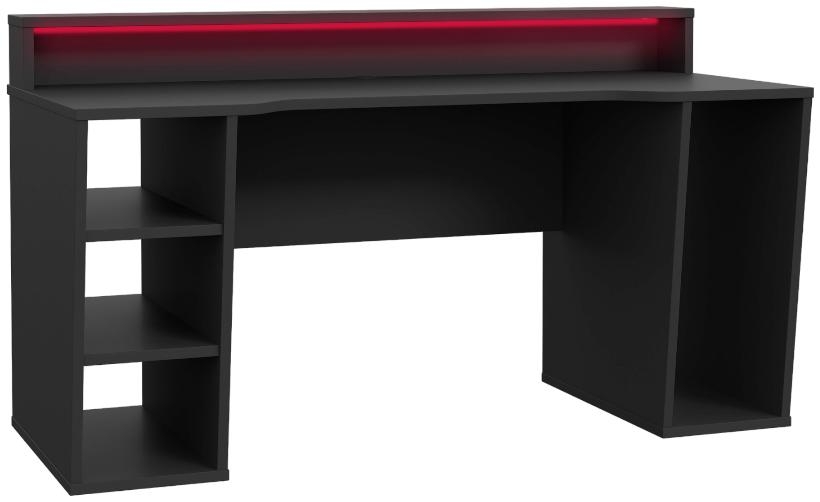 Product photograph of Tezaur Matt Black 2 Shelves Led Gaming Desk from Choice Furniture Superstore.