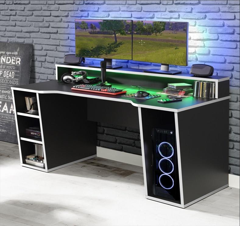 Product photograph of Tezaur Black Led Light Gaming Desk from Choice Furniture Superstore.