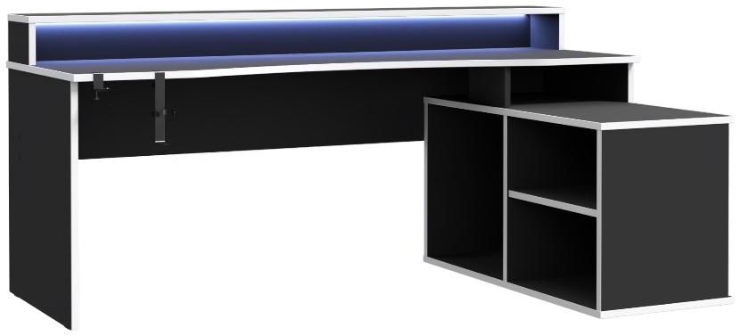 Product photograph of Tezaur Black 3 Shelves Led Light Gaming Desk from Choice Furniture Superstore.