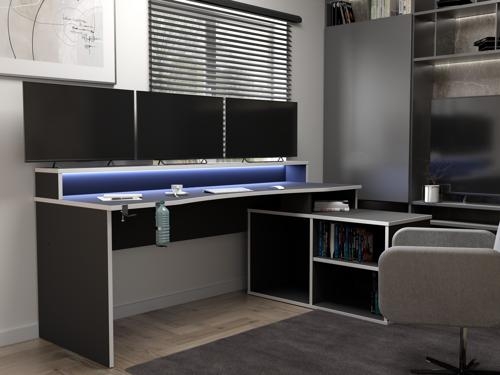 Product photograph of Tezaur Black 3 Shelves Led Light Gaming Desk from Choice Furniture Superstore.