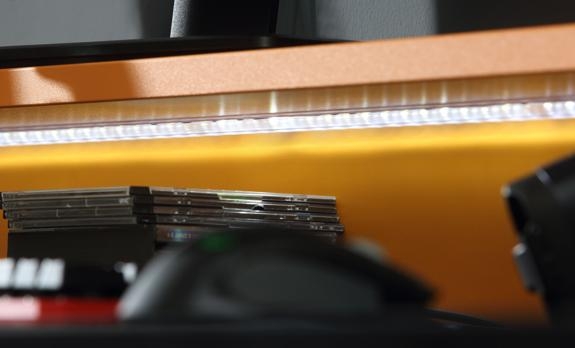 Product photograph of Tezaur Black And Orange Led Light Gaming Desk from Choice Furniture Superstore.
