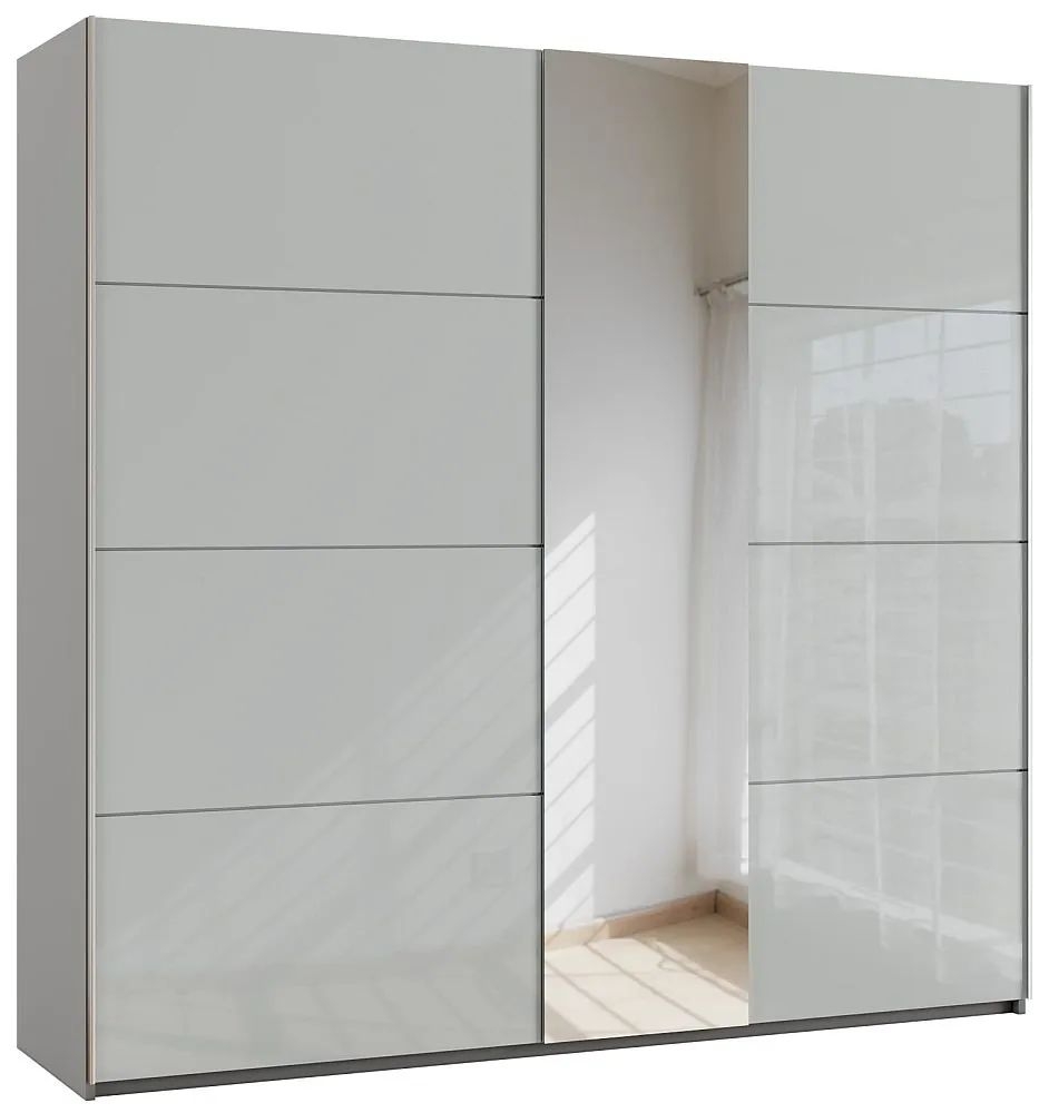 Product photograph of In Stock Rauch Miramar 2 Door Sliding Wardrobe In Silk Grey Glass And Mirror Front - W 226cm from Choice Furniture Superstore.