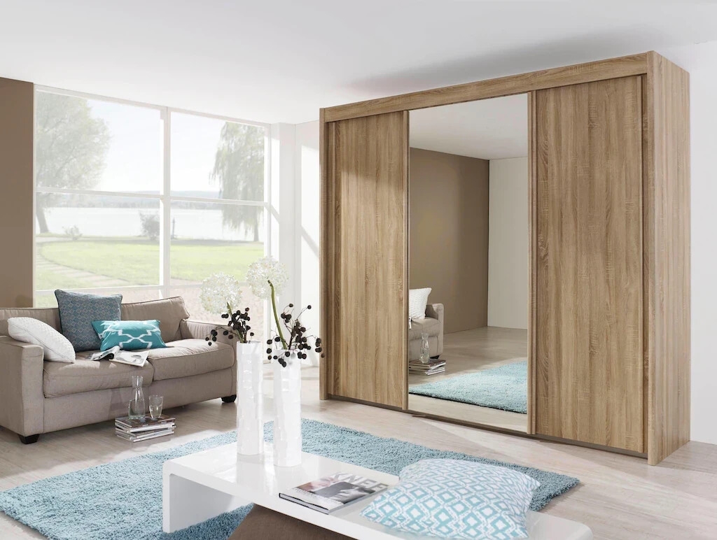 Product photograph of In Stock Rauch Imperial 3 Door 1 Mirror Sliding Wardrobe In Sonoma Oak - W 250cm from Choice Furniture Superstore.