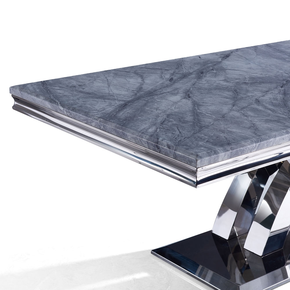 Product photograph of Lisbon Grey Marble And Chrome Dining Table from Choice Furniture Superstore.